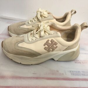Tory Burch Monogram Good Luck Lightweight Women's Cream Fashion Sneakers Size6.5